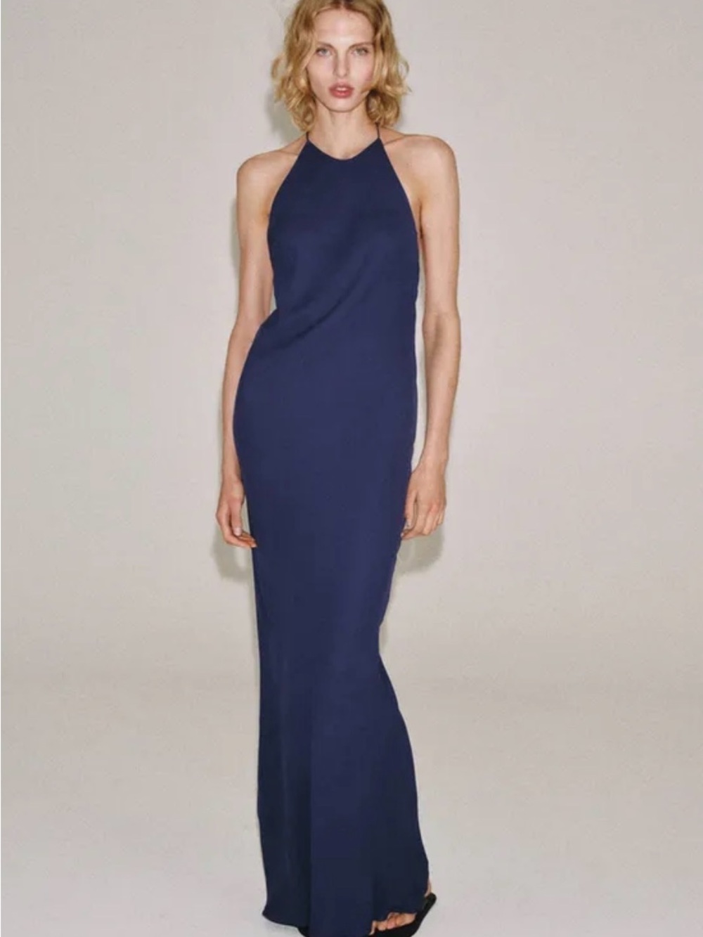 Zara ZW collection navy open back gown